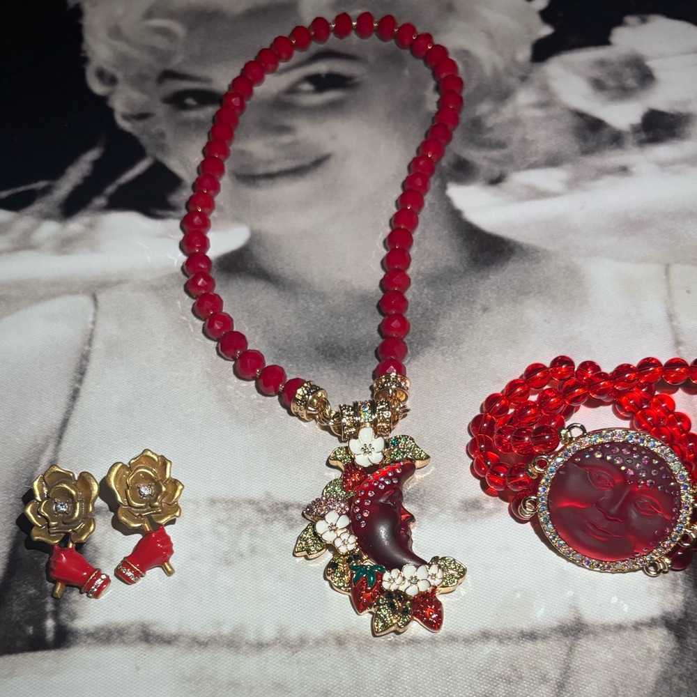 Kirks Folly Red Magnetic Necklace,bracelet, and Fanstar earrings